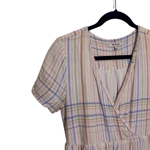 Madewell Size Small Pastel Plaid Clara Midi Dress Linen Blend Boho Cottagecore - Picture 3 of 8